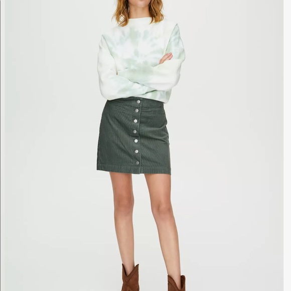 Aritzia green ribbed skirt button up high waisted skirt - Picture 3 of 6